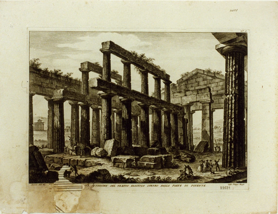 Veduta interna del tempio di Nettuno a Paestum - Certosa di san Martino, Napoli